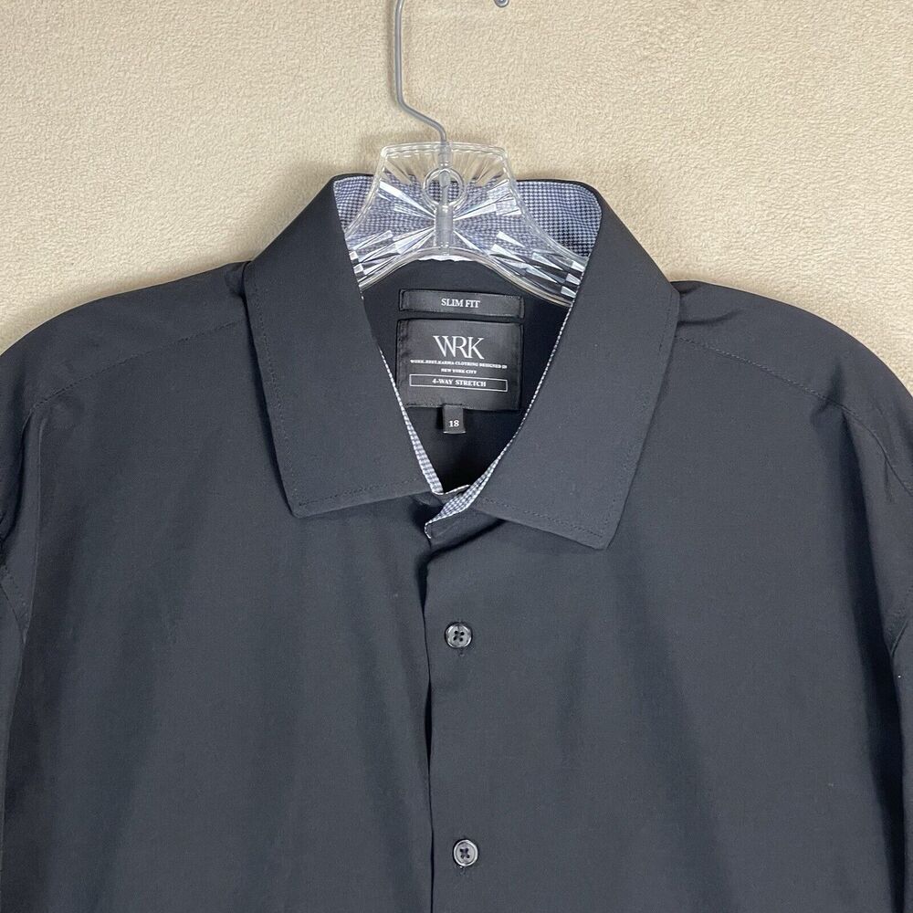 WRK Work Rest Carma Shirt Mens 18 Black Long Sleeve Slim Fit Stretch‎ - Picture 2 of 14